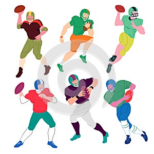 American football player set. Sportsmens group team. Vector cartoon flat illustration.