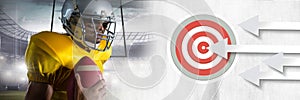American football player with stadium transition and arrows pointing to target