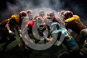 american football players in action during a game against the background of smoke, American football players in a Super Bowl game