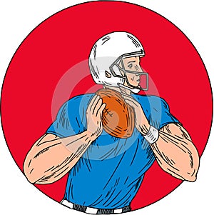 American Football Quarterback Ready Throw Ball Circle Drawing