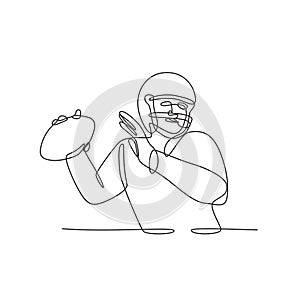 American Football Quarterback About to Throw Ball Continuous Line Drawing