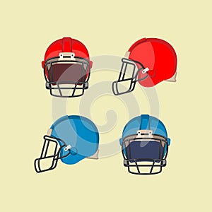 American Football Red Blue Helmets Front Side View