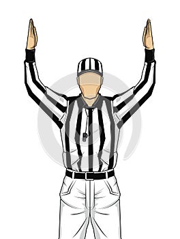 American football referee with both hands up as a touchdown vector photo