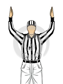 American football referee with both hands up as a touchdown vector