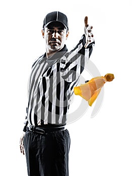 American football referee throwing yellow flag silhouettes