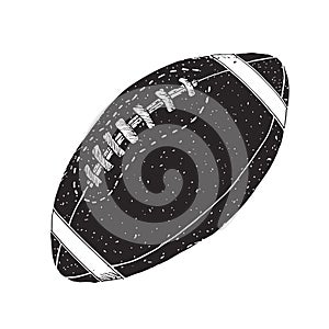 American football, rugby ball hand drawn grunge textured sketch, vector illustration isolated on white background