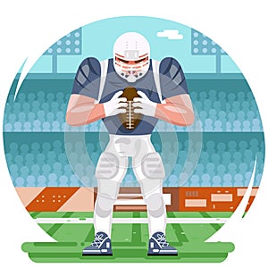 American football rugby player chatacter agressive sport stadium cartoon design vector illustration