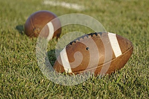 American Football Sitting In Natural Grass Field
