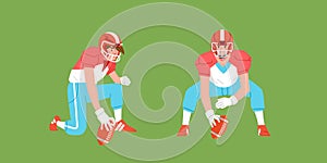 American football sport player in action set ready to starts games stance on field