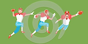 American football sport player in action set trow catch hold the ball and run