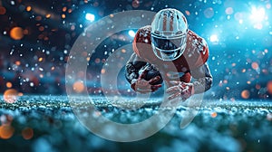 American football sportsman player on stadium running in action. Sport wallpaper