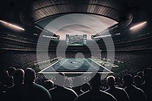 American Football Super Bowl Game Arena Bleachers With Spectators Background View - Generative AI