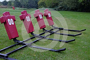 American Football Tackling Dummies in a field waiting for the pr