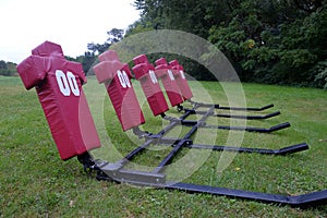 American Football Tackling Dummies in a field waiting for the pr