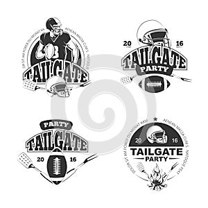 American football tailgate party vintage labels vector set