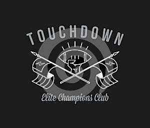 American Football touchdown champions white on black