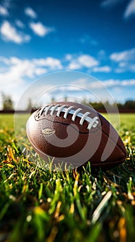 American football on the turf, awaiting the games excitement