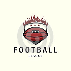 american football vintage style logo with emblem fire vector template illustration design