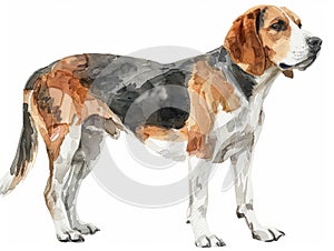 American Foxhound watercolor isolated on white background