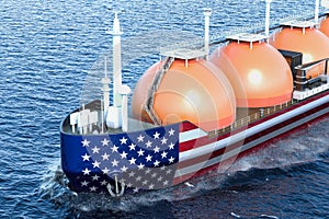 American gas tanker sailing in ocean, 3D rendering