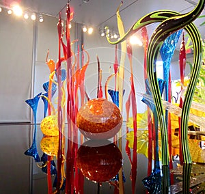 American glass sculptor and entrepreneur Dale Chihuly`s work displayed at Clinton Presidential Center