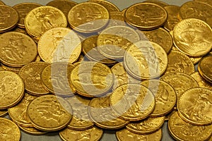 American gold coin treasure hoard of the rare USA double eagle 20 dollar bullion photo