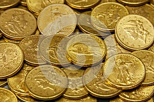 American gold coin treasure hoard of the rare USA double eagle 20 dollar bullion photo