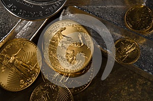 American Gold Eagle & Silver Eagle Coins with Silver Bars