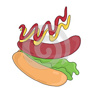 American hot dog vector cartoon illustration. Tasty food concept for cafe, restaurant, menu design.