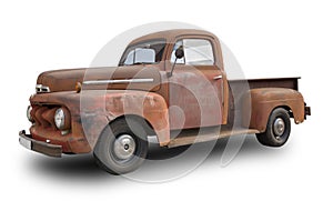 The American Hot rod car Ford F-Series Pickup first generation 1951 model year. White background