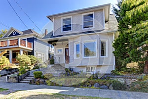 American house exterior in classic style with curb appeal