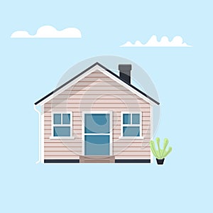 American house flat vector icon. Modern home with vinyl siding panel illustration. American single family residence.