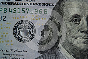 American hundred dollar bill close-up macro photo