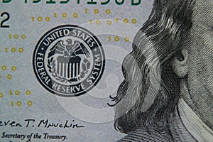 American hundred dollar bill close-up macro photo