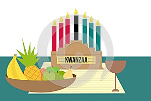 American illustration with red green black kwanzaa candles on light background. Holiday vector illustration. Vector