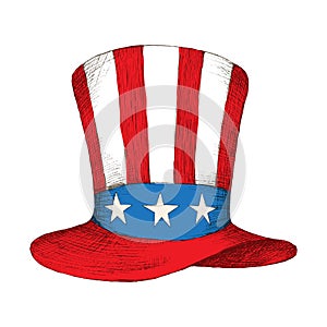 American independence day. Hat with the flag of the United States of America with the tape. The American symbol is uncle