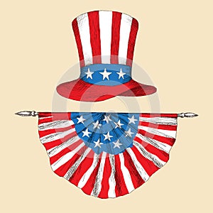 American independence day. Hat with the flag of the United States of America with the tape. The American symbol is uncle