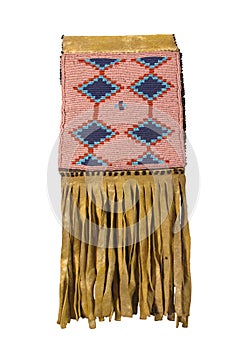 American Indian beaded buckskin bag isolated