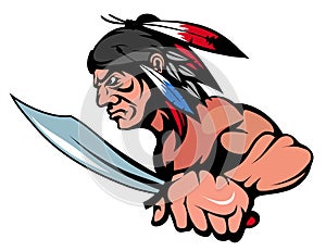 American Indian Chief Mascot Graphic, indian warrior with a traditional weapon, indian chief suitable as logo or team mascot,