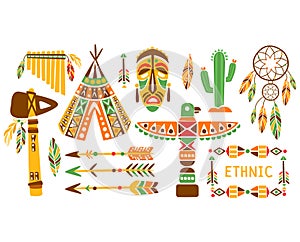 American Indian Ethnic Elements Boho Style Design Set