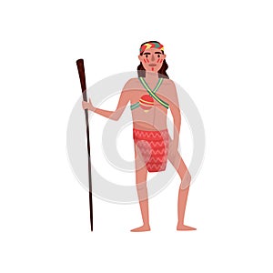 American Indian man character in traditional national clothes vector Illustration on a white background