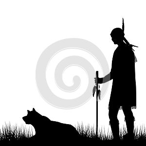 American Indian silhouette with dog