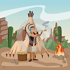 American indian smoking pipe photo