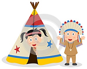 American Indians and Tepee photo