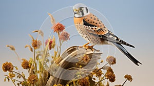 American kestrel (Falco sparverius) sitting on a mullein. generative ai