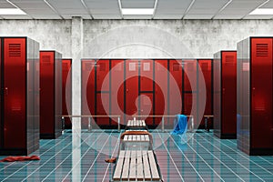 American locker room gym school interior - 3D Illustration