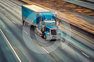 American long-nose semitruck on a highway