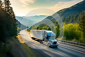 American long-nose semitruck on a highway