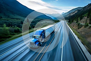 American long-nose semitruck on a highway