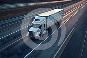 American long-nose semitruck on a highway